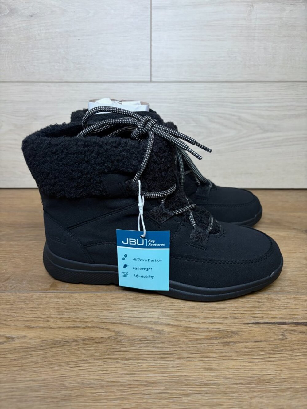 JBU FREEZE Black Round Toe Boots With Faux Fur Size 7M NWT
